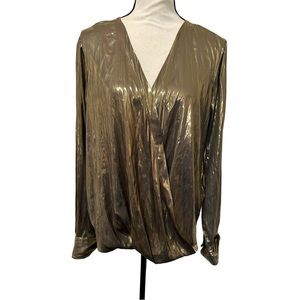 DKNY Gold Metallic Blouse Sz L